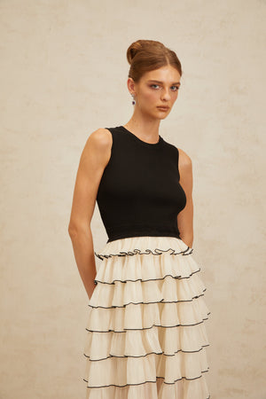 Aurohaya Anouk Contrast Color Tiered Panelled Midi Dress