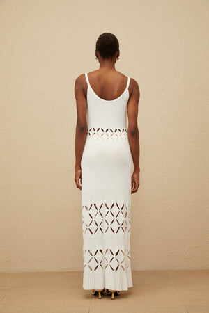 Aurohaya Blanche White Cutout Knit Maxi Dress