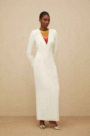 Aurohaya Rosée White Rhinestone Bead Embellished Maxi Dress