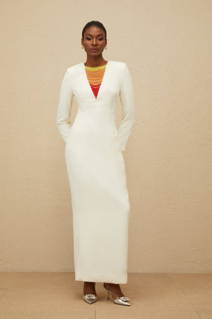 Aurohaya Rosée White Rhinestone Bead Embellished Maxi Dress