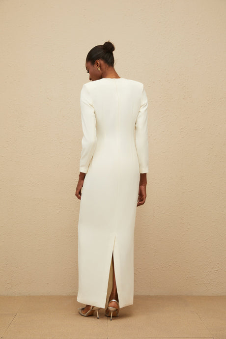 Aurohaya Rosée White Rhinestone Bead Embellished Maxi Dress
