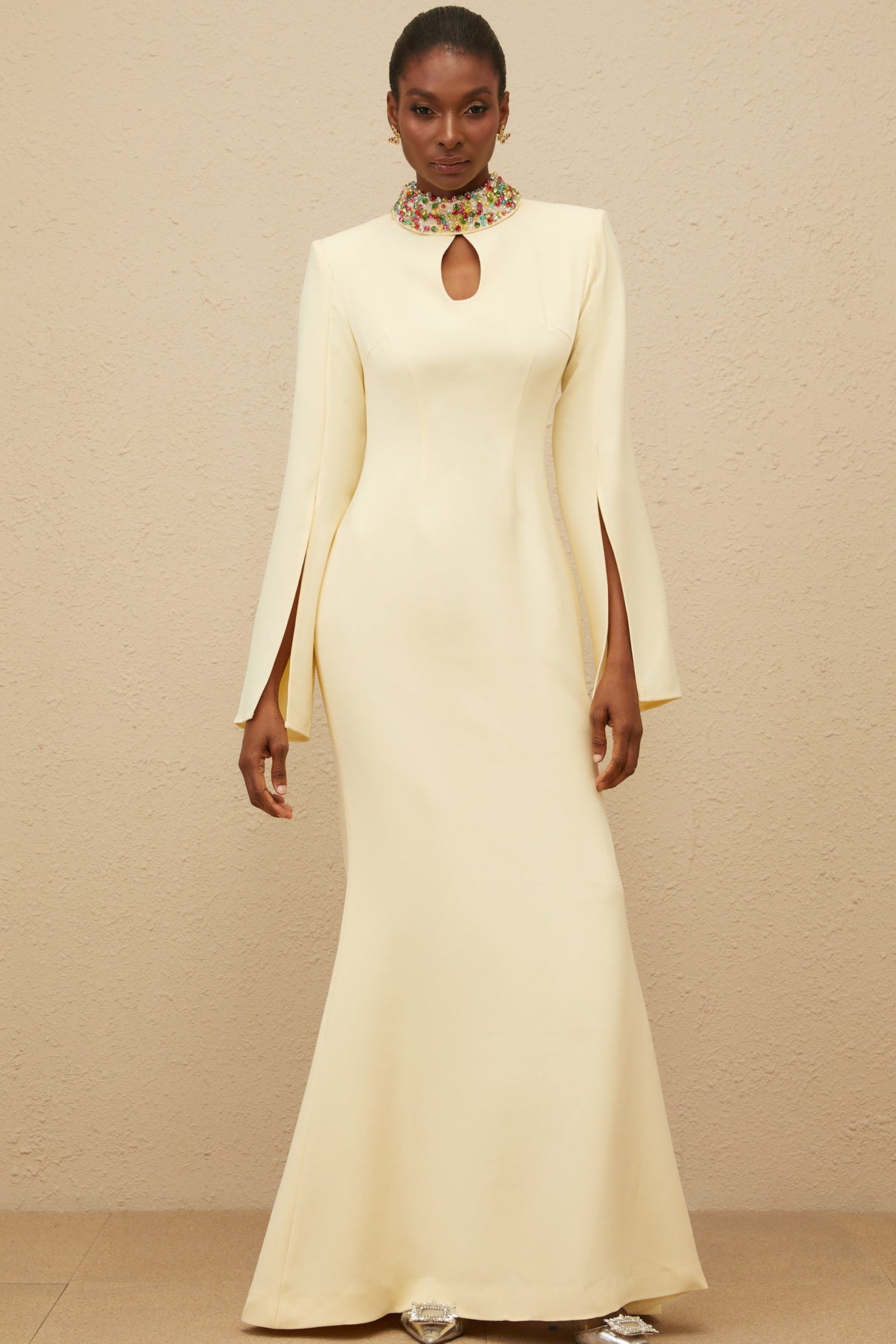 Aurohaya Majestueuse Yellow Keyhole-Detail Mermaid Gown