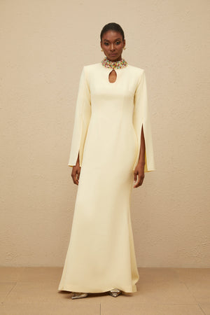 Aurohaya Majestueuse Yellow Keyhole-Detail Mermaid Gown