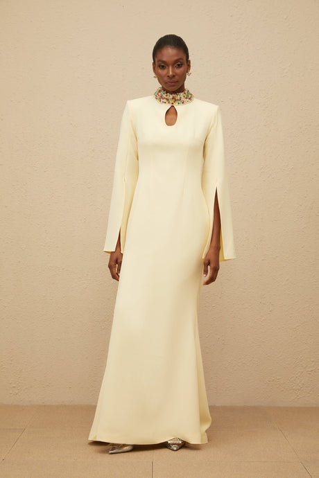 Aurohaya Majestueuse Yellow Keyhole-Detail Mermaid Gown