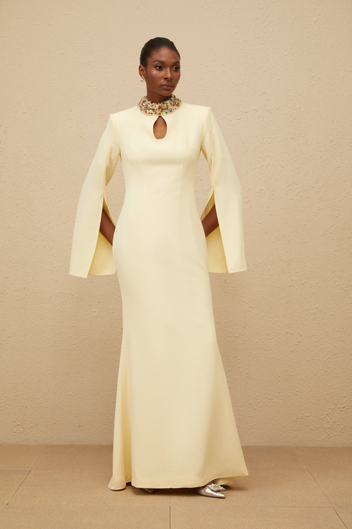 Aurohaya Majestueuse Yellow Keyhole-Detail Mermaid Gown