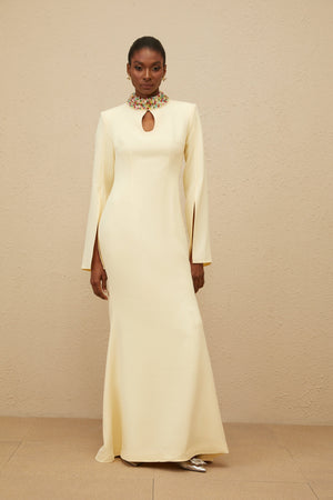 Aurohaya Majestueuse Yellow Keyhole-Detail Mermaid Gown