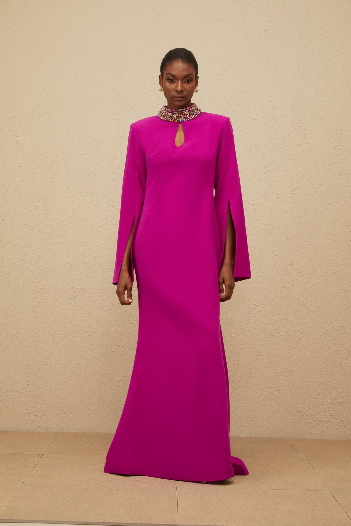 Aurohaya Majestueuse Fuchsia Keyhole-Detail Mermaid Gown