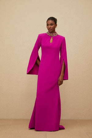 Aurohaya Majestueuse Fuchsia Keyhole-Detail Mermaid Gown