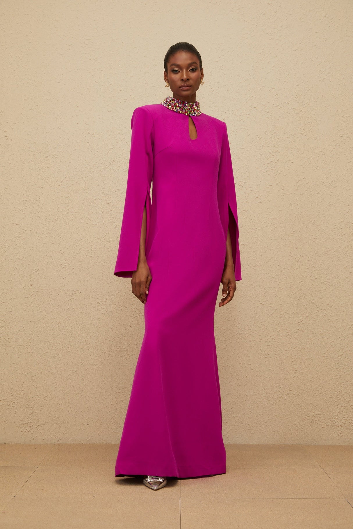 Aurohaya Majestueuse Fuchsia Keyhole-Detail Mermaid Gown