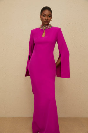 Aurohaya Majestueuse Fuchsia Keyhole-Detail Mermaid Gown