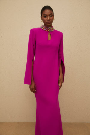 Aurohaya Majestueuse Fuchsia Keyhole-Detail Mermaid Gown