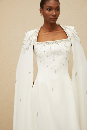 Aurohaya Épuré White Embellished Cape Gown