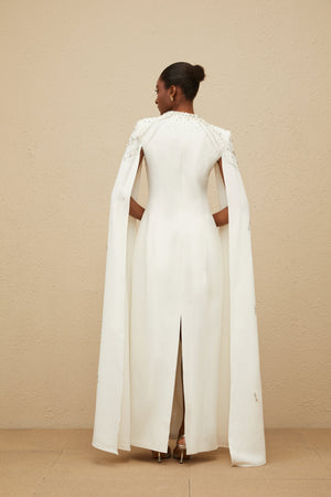 Aurohaya Épuré White Embellished Cape Gown