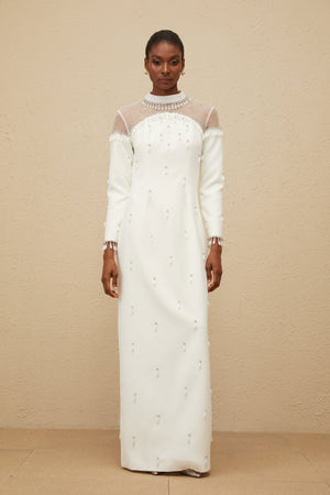 Aurohaya Céline White Embellished Evening Maxi Gown