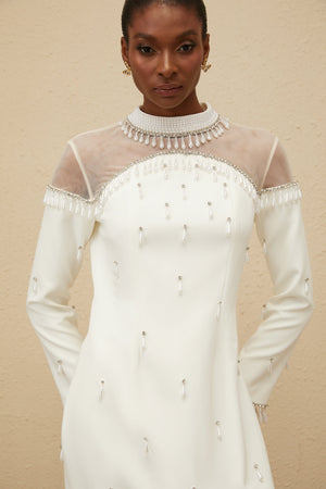 Aurohaya Céline White Embellished Evening Maxi Gown