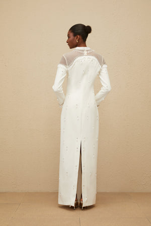Aurohaya Céline White Embellished Evening Maxi Gown