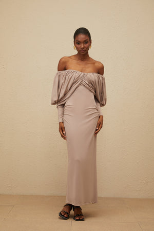 Aurohaya Roxane Grey Ruched Shift Midi Dress