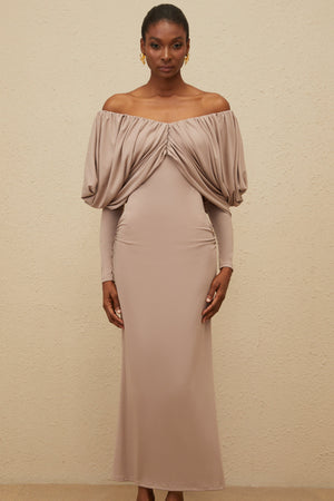 Aurohaya Roxane Grey Ruched Shift Midi Dress