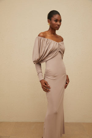 Aurohaya Roxane Grey Ruched Shift Midi Dress