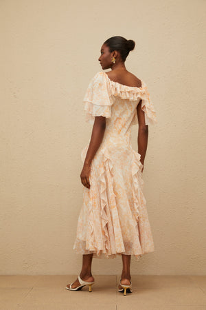 Aurohaya Aurore Ruffled Floral Midi Dress