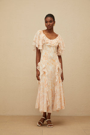 Aurohaya Aurore Ruffled Floral Midi Dress