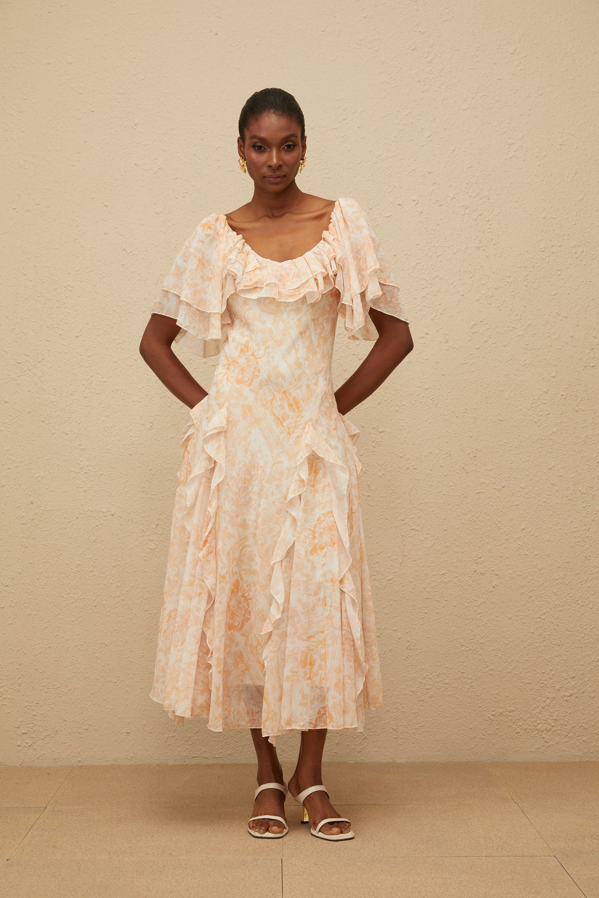 Aurohaya Aurore Ruffled Floral Midi Dress