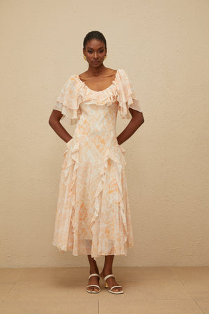Aurohaya Aurore Ruffled Floral Midi Dress