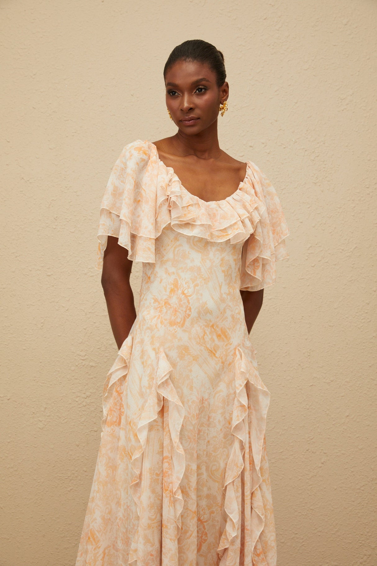 Aurohaya Aurore Ruffled Floral Midi Dress