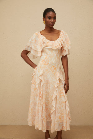 Aurohaya Aurore Ruffled Floral Midi Dress