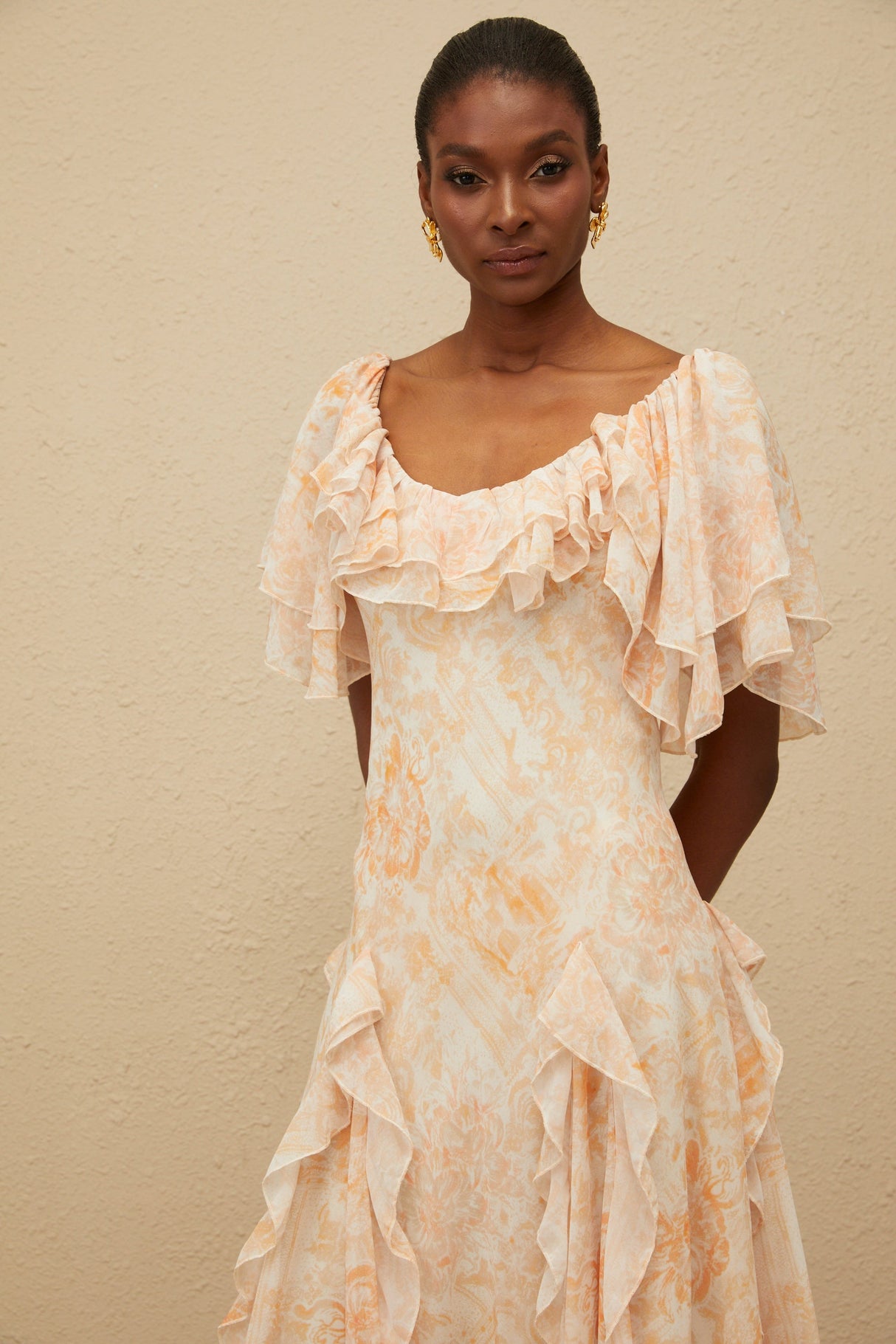 Aurohaya Aurore Ruffled Floral Midi Dress