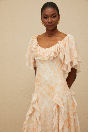 Aurohaya Aurore Ruffled Floral Midi Dress
