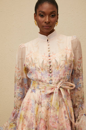 Aurohaya Aya Pink Godet Floral Mini Dress