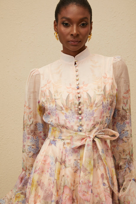 Aurohaya Aya Pink Godet Floral Mini Dress