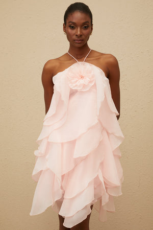 Aurohaya Lucie Pink Tiered Ruffled Mini Dress