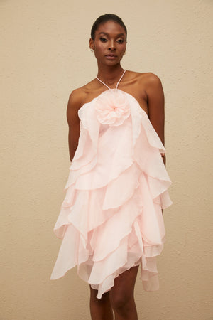 Aurohaya Lucie Pink Tiered Ruffled Mini Dress