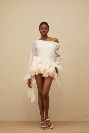 Aurohaya Irina White Bowknot Bubble Mini Dress