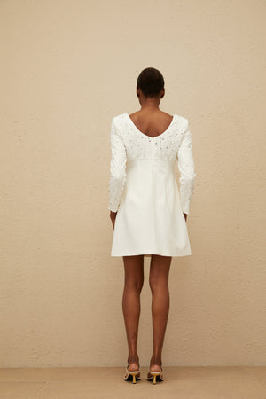 Aurohaya Aurore White Embellished A-line Mini Dress