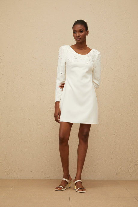 Aurohaya Aurore White Embellished A-line Mini Dress