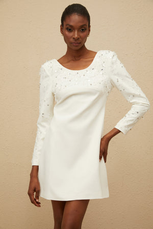 Aurohaya Aurore White Embellished A-line Mini Dress