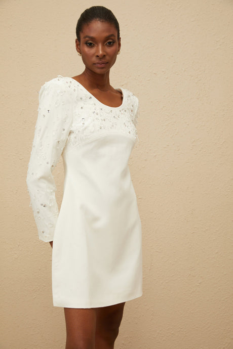 Aurohaya Aurore White Embellished A-line Mini Dress