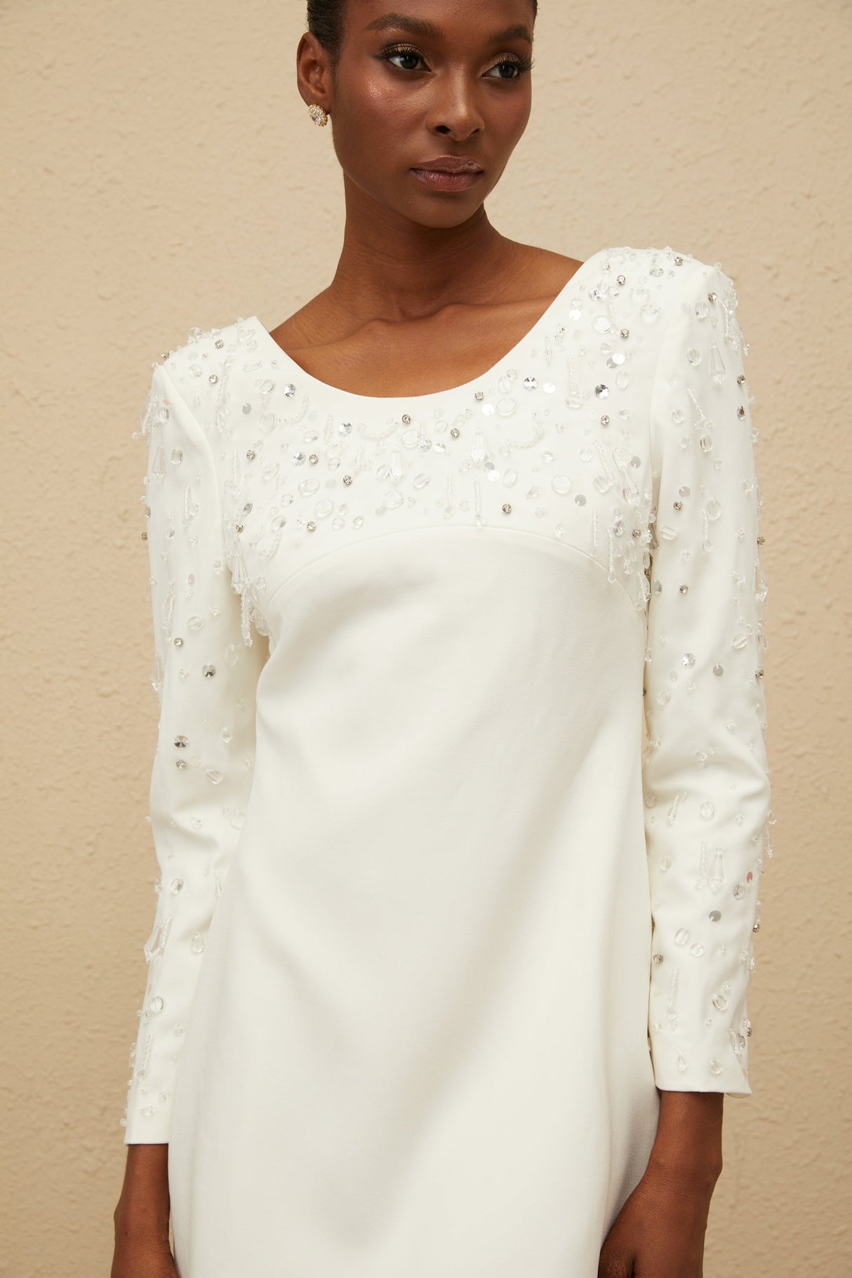 Aurohaya Aurore White Embellished A-line Mini Dress