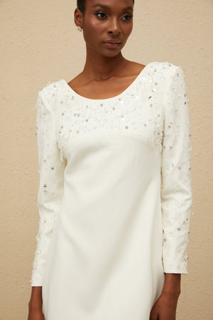 Aurohaya Aurore White Embellished A-line Mini Dress
