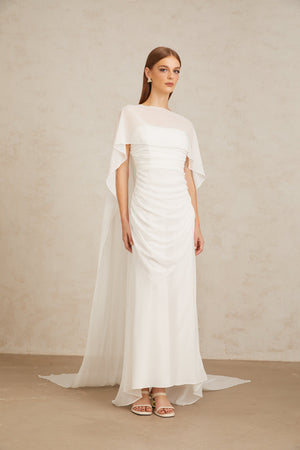 Aurohaya Léonie White Tulle Cape & Dress Set