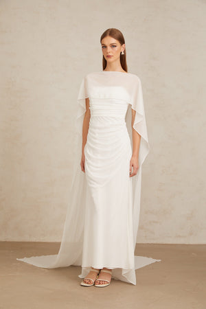 Aurohaya Léonie White Tulle Cape & Dress Set