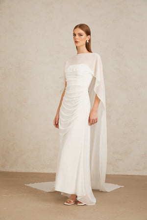 Aurohaya Léonie White Tulle Cape & Dress Set