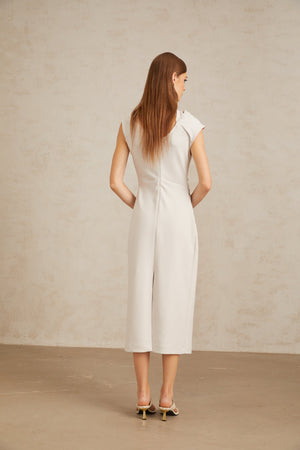 Aurohaya Jeanne Grey Ruched Pencil Midi Dress