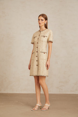 Aurohaya Énergie Neutral A-Line Tweed Mini Dress
