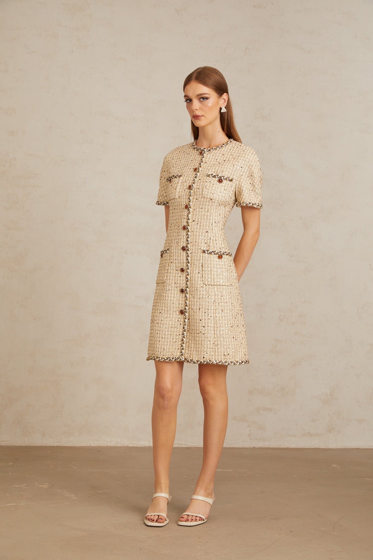 Aurohaya Énergie Neutral A-Line Tweed Mini Dress