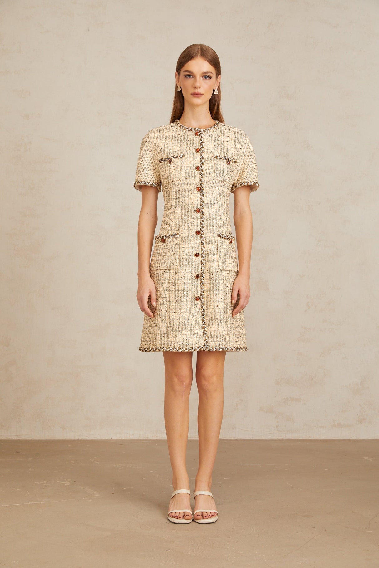 Aurohaya Énergie Neutral A-Line Tweed Mini Dress