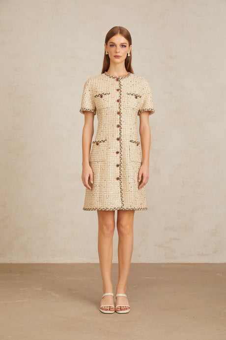 Aurohaya Énergie Neutral A-Line Tweed Mini Dress